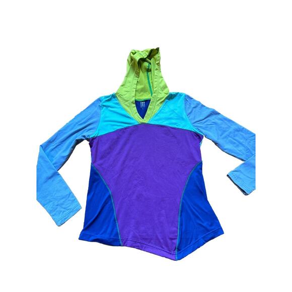 Title Nine hoodie sweatshirt Small colorblock performance colorful blue - Picture 5 of 10